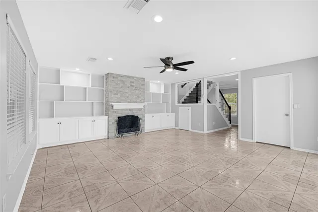 a view of a livingroom with a fireplace