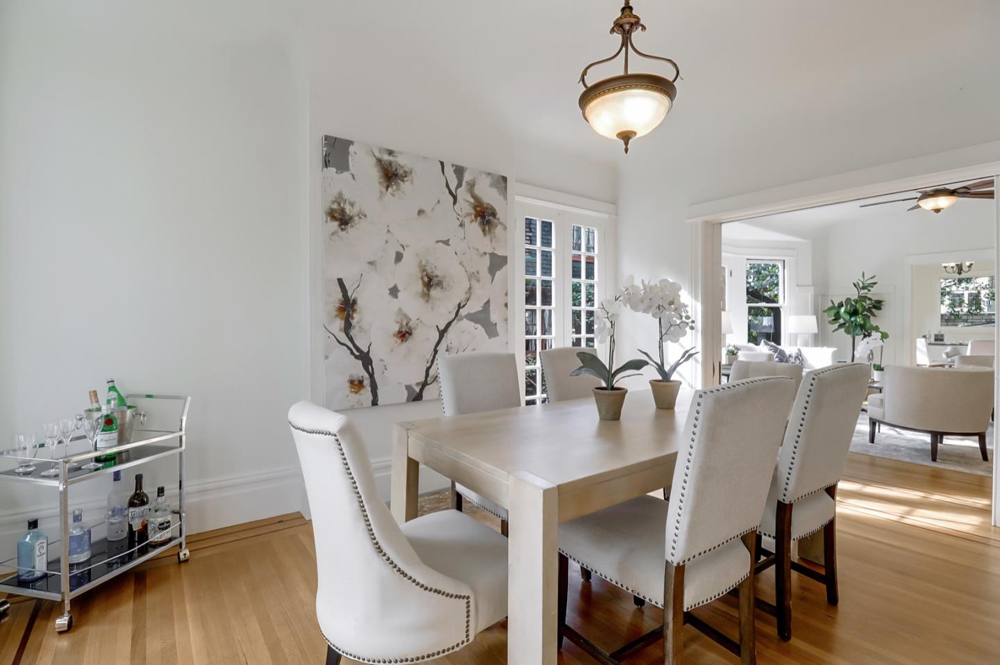 2614 Etna Street Berkeley, CA 94704 - Photo 15 of 59 a view of a dining room with furniture wooden floor and chandelier