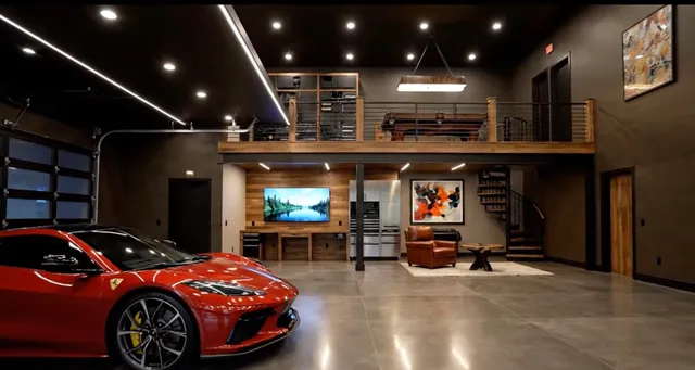 a car is parked in a parking room