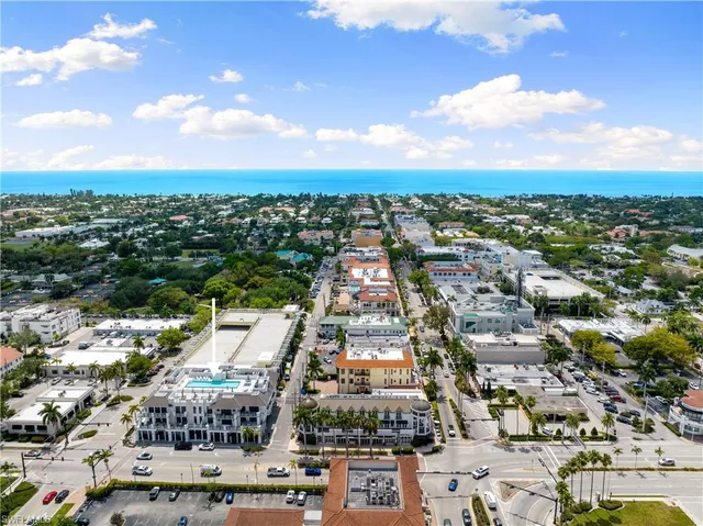 an aerial view of residential houses with city view