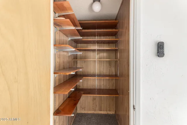 a view of walk in closet with empty racks