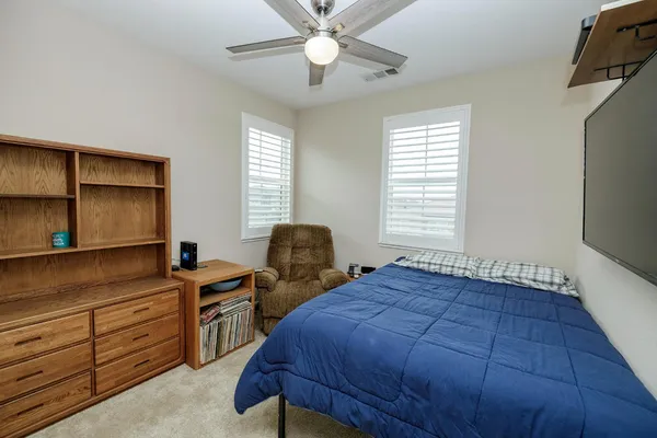 a view of a backyard with plants and wooden fence