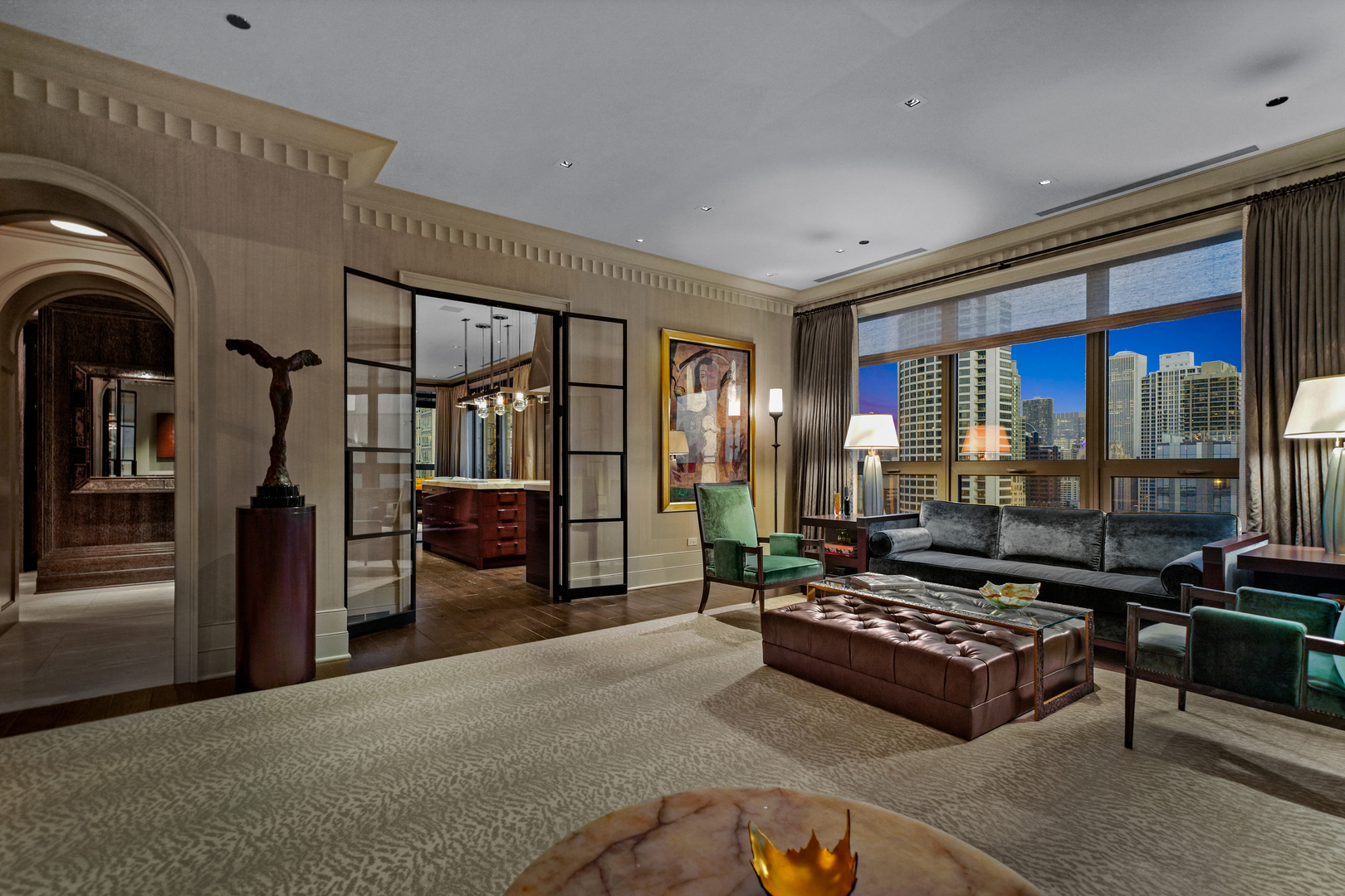 10 East Delaware Place, Unit 34A Chicago, IL 60611 - Photo 14 of 51 a living room with furniture and a floor to ceiling window