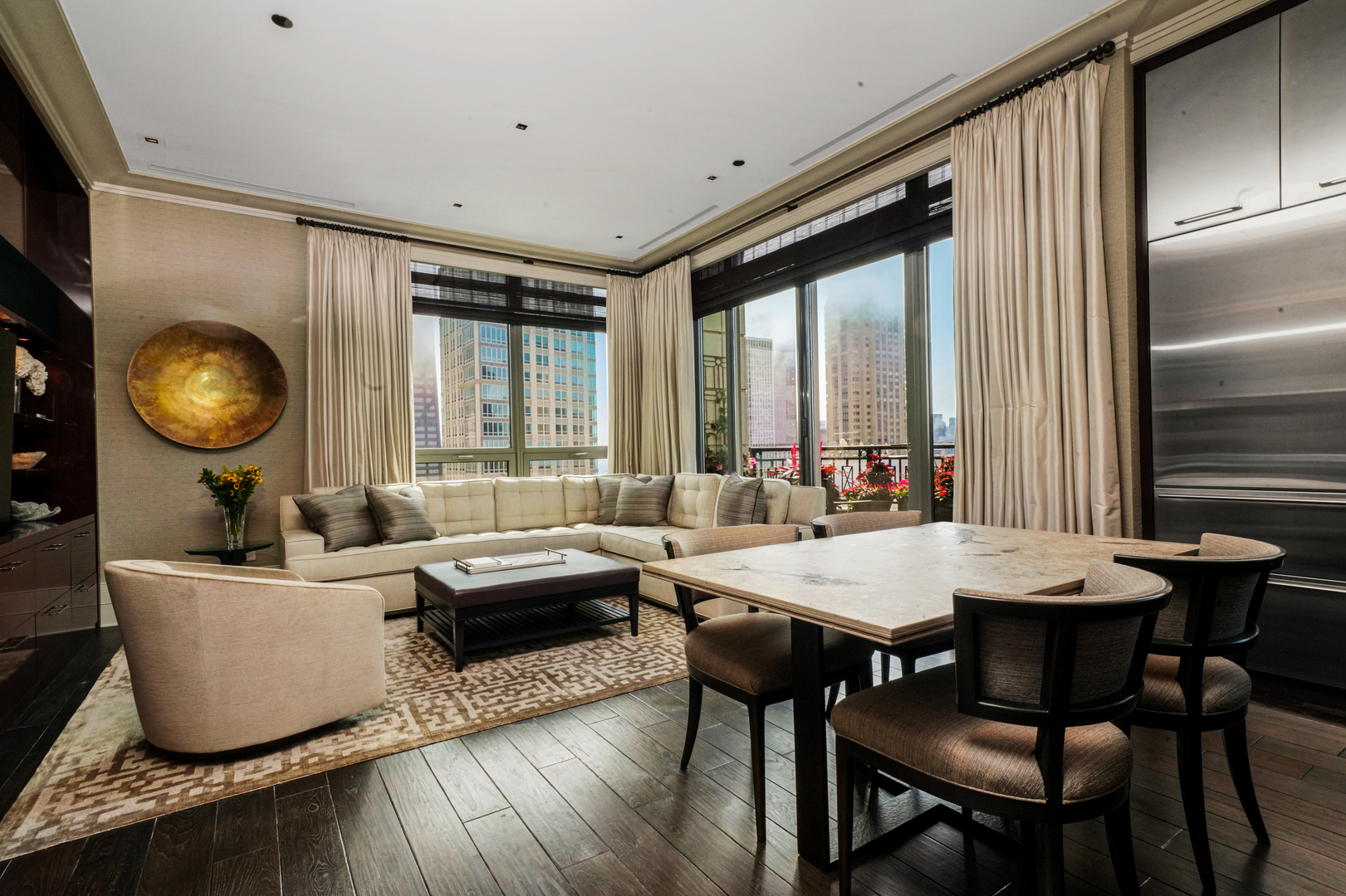10 East Delaware Place, Unit 34A Chicago, IL 60611 - Photo 8 of 51 a living room with furniture and a large window