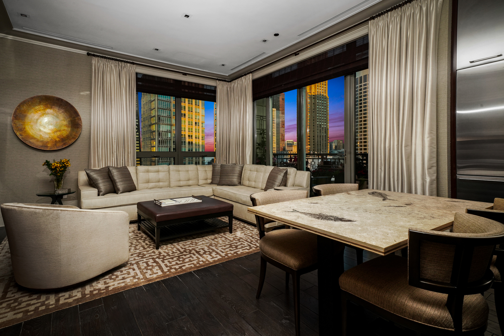 10 East Delaware Place, Unit 34A Chicago, IL 60611 - Photo 9 of 51 a living room with furniture and a large window