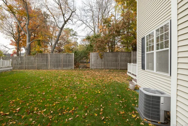 a view of a backyard with a tree