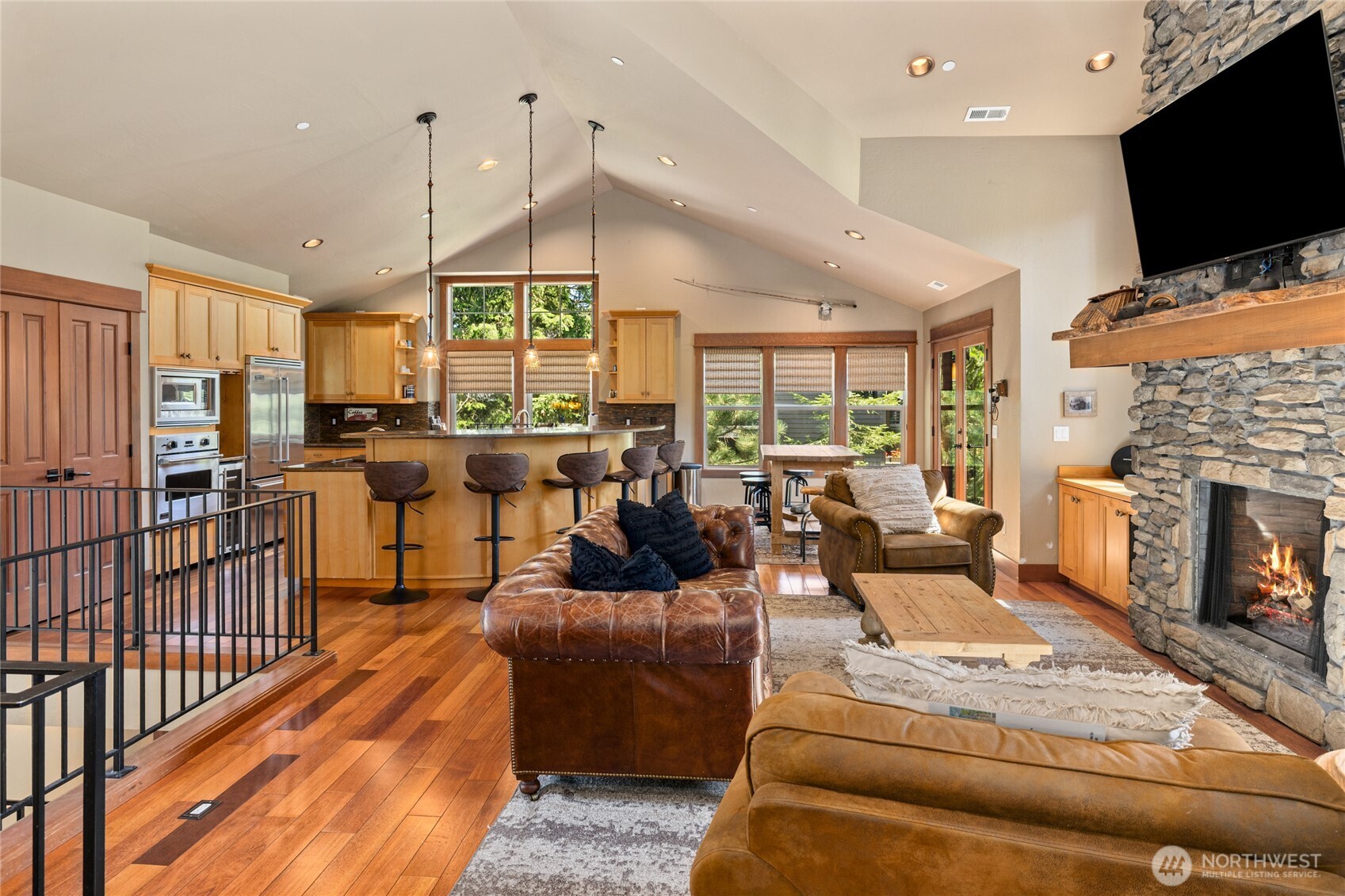110 Larkspur Loop Cle Elum, WA 98922 - Photo 8 of 40 a living room with fireplace furniture and a flat screen tv