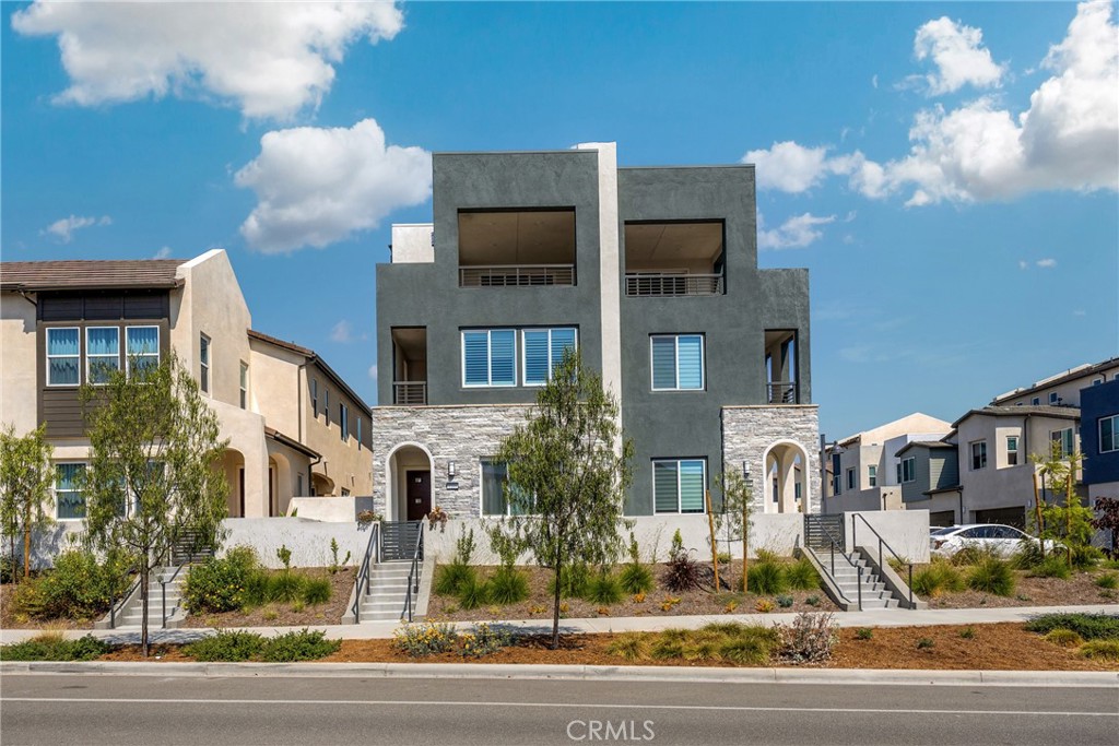 a front view of a building with street view