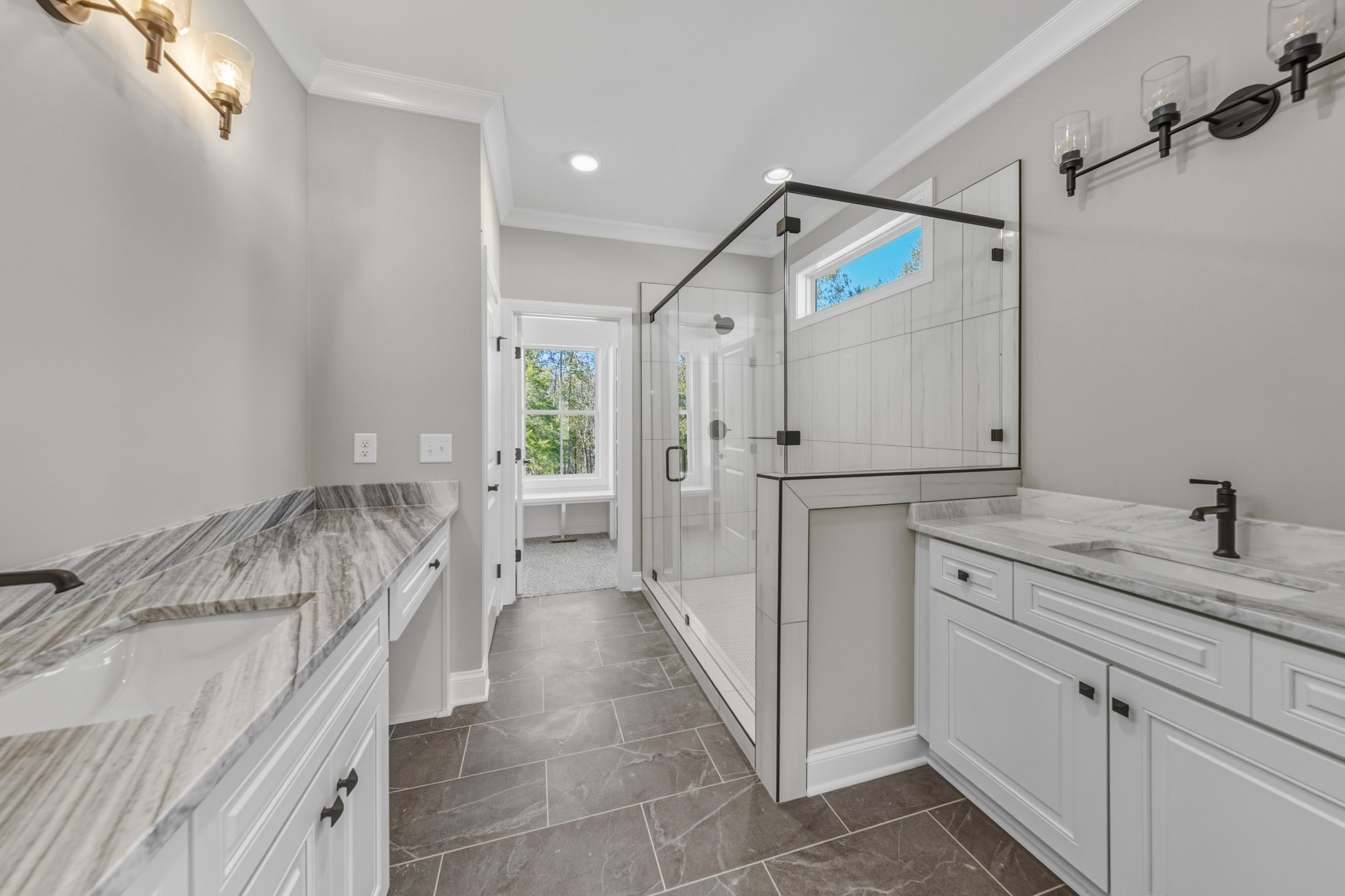 1675 Sulphur College Road Hartsville, TN 37074 - Photo 19 of 42 a spacious bathroom with a granite countertop sink and a shower