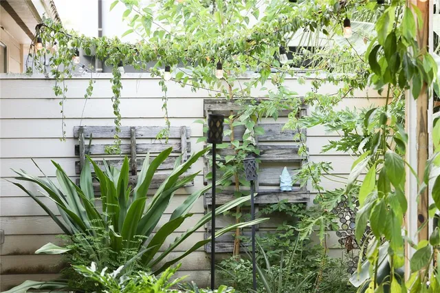 a view of a plant in front of building