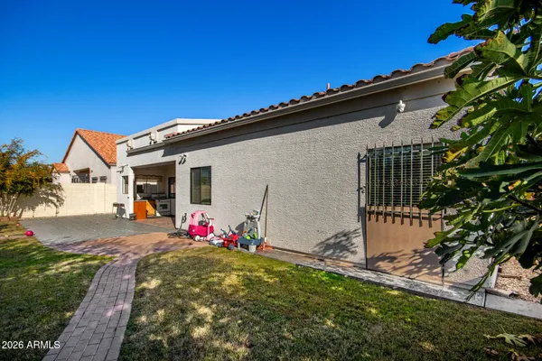 front view of a house with an outdoor space