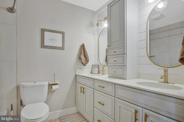 a bathroom with a toilet a sink and mirror