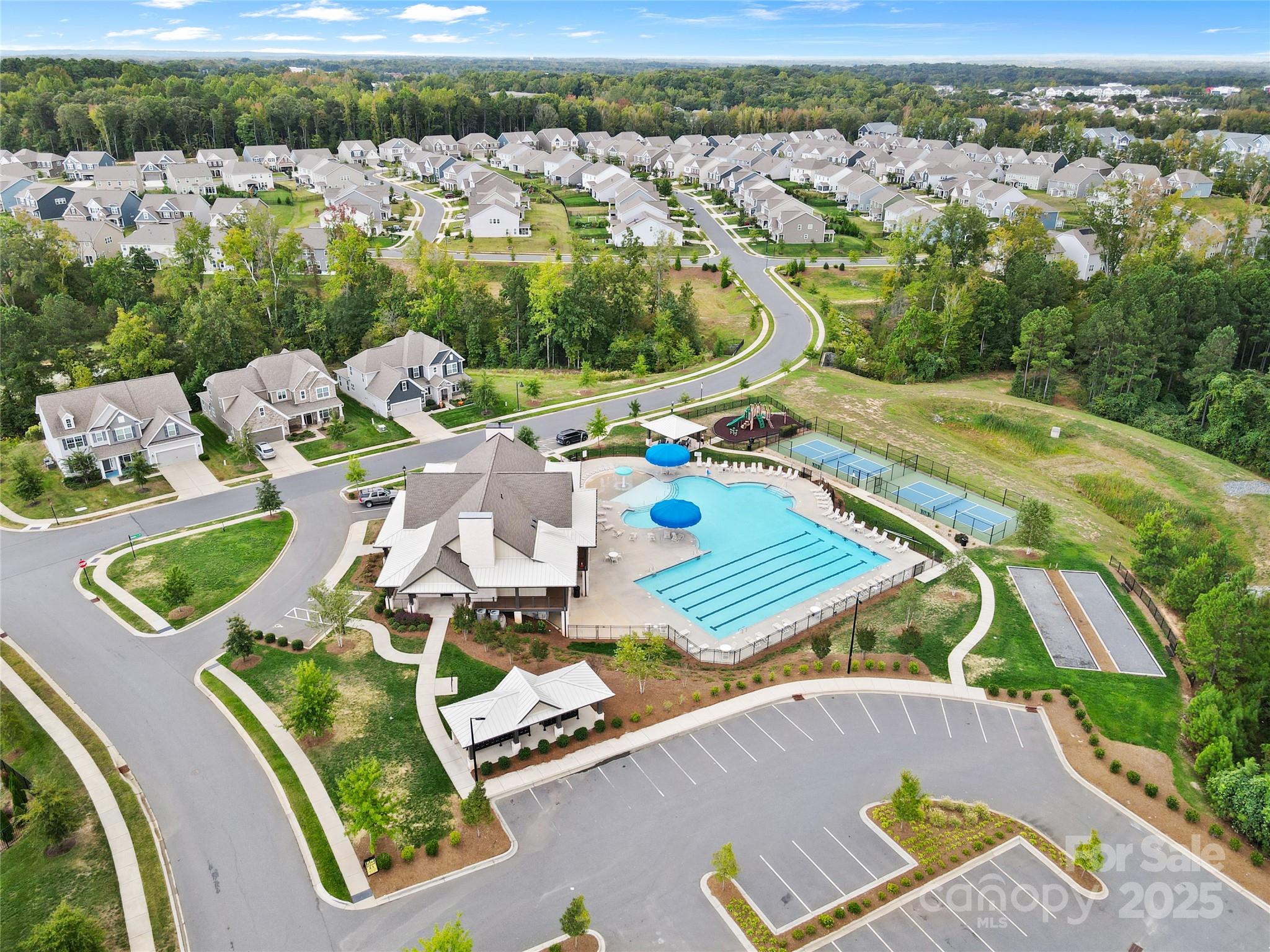 7035 Bareland Road Fort Mill, SC 29707 - Photo 42 of 47 an aerial view of a house with garden space and patio