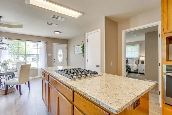 a bedroom with a bed and furniture