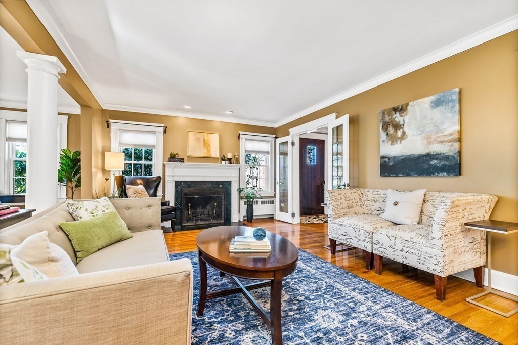 64 Devonshire Road Newton, MA 02468 - Photo 8 of 41 a living room with furniture a fireplace and next to a window