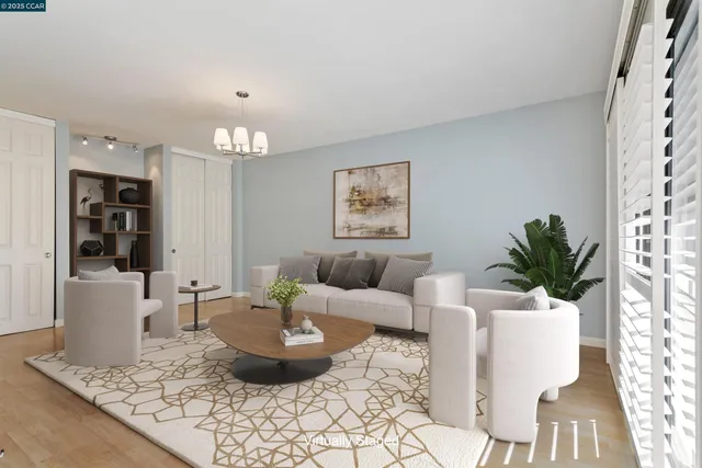 a view of a tennis ground with large trees