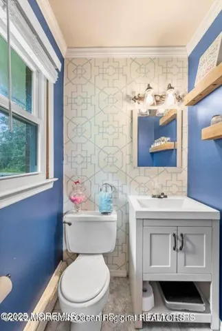 a bathroom with a toilet a sink and a mirror