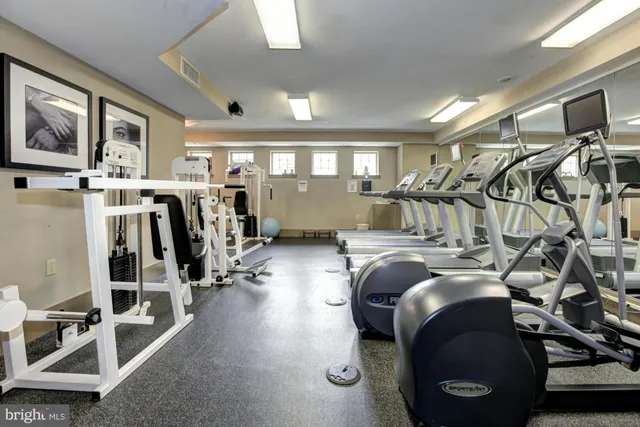 a view of a room with gym equipment