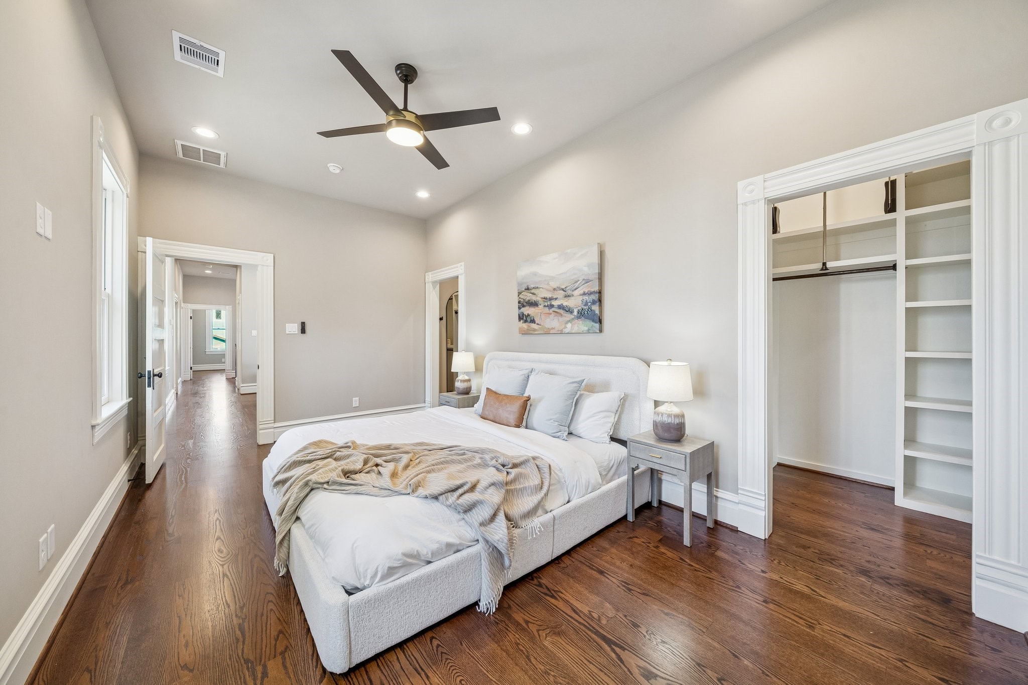 1521 Ovid Street Houston, TX 77007 - Photo 26 of 44 Another view of the primary bedroom! With a peek into the walk-in closet with custom built storage