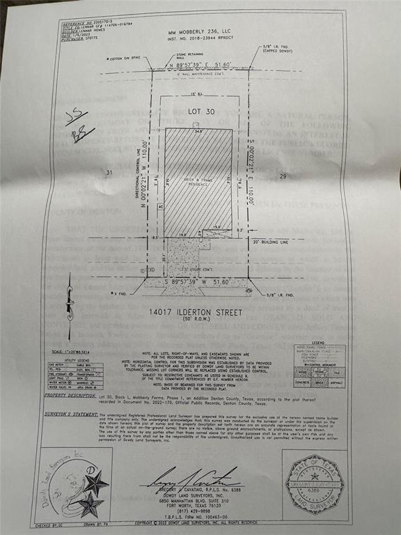 14017 Ilderton Street Pilot Point, TX 76258 - Photo 21 of 21 Survey Plat. Illustrating the boundaries, dimensions, and other features of the property