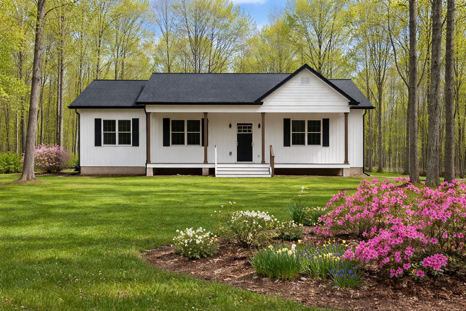 a front view of a house with a garden