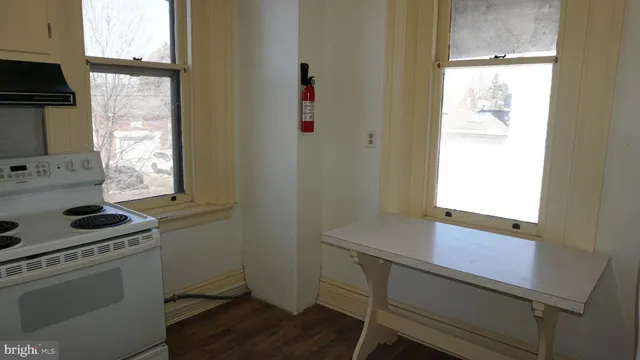 a room with storage and window