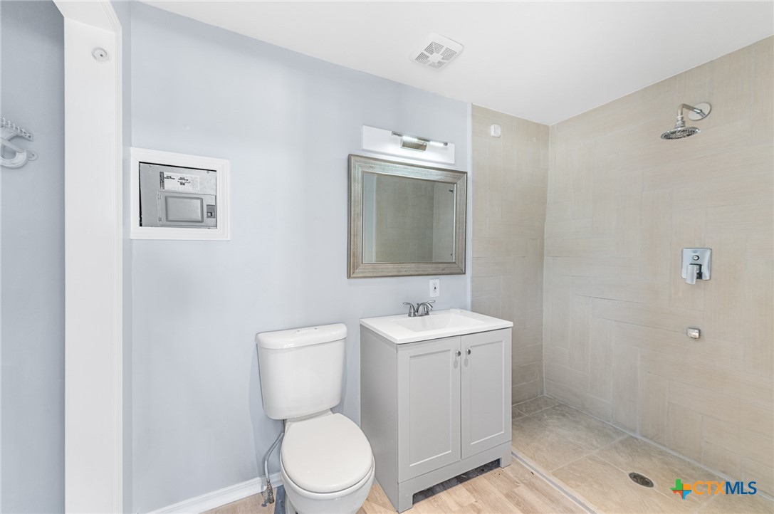 9130 Rebecca Creek Road Spring Branch, TX 78070 - Photo 37 of 41 a bathroom with a toilet a sink and mirror
