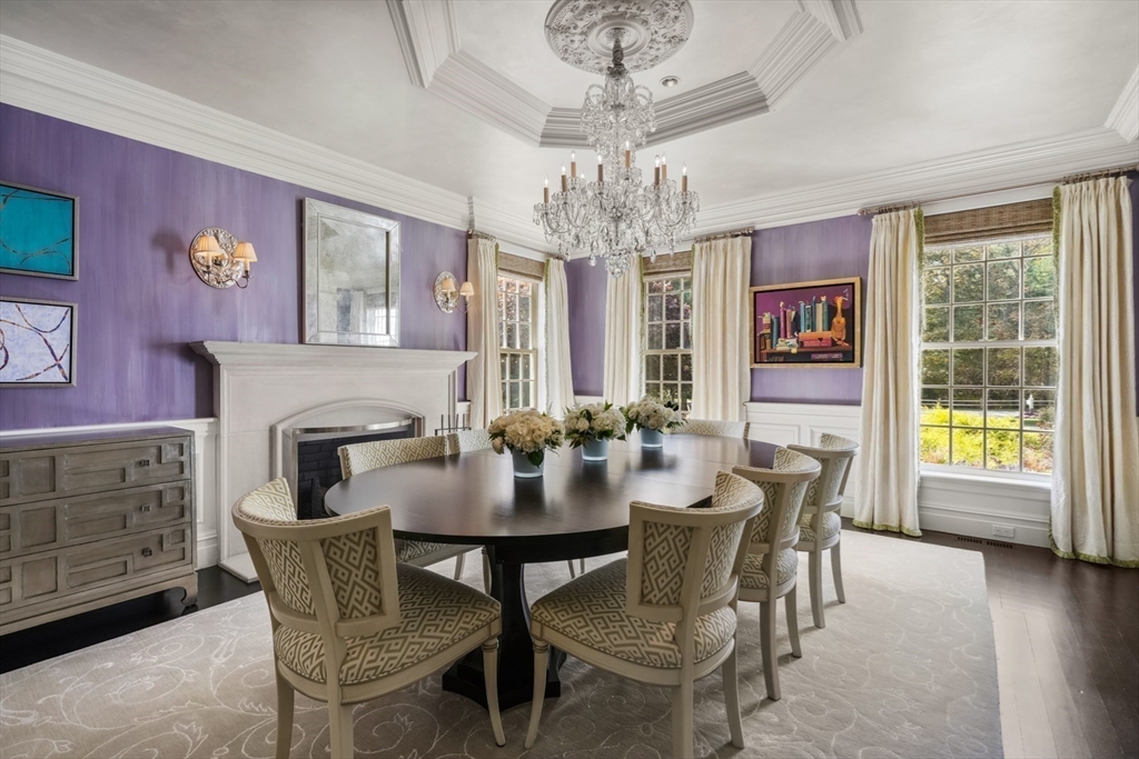 8 Hamlins Crossing East Dover, MA 02030 - Photo 10 of 42 a view of a dining room with furniture a chandelier and window