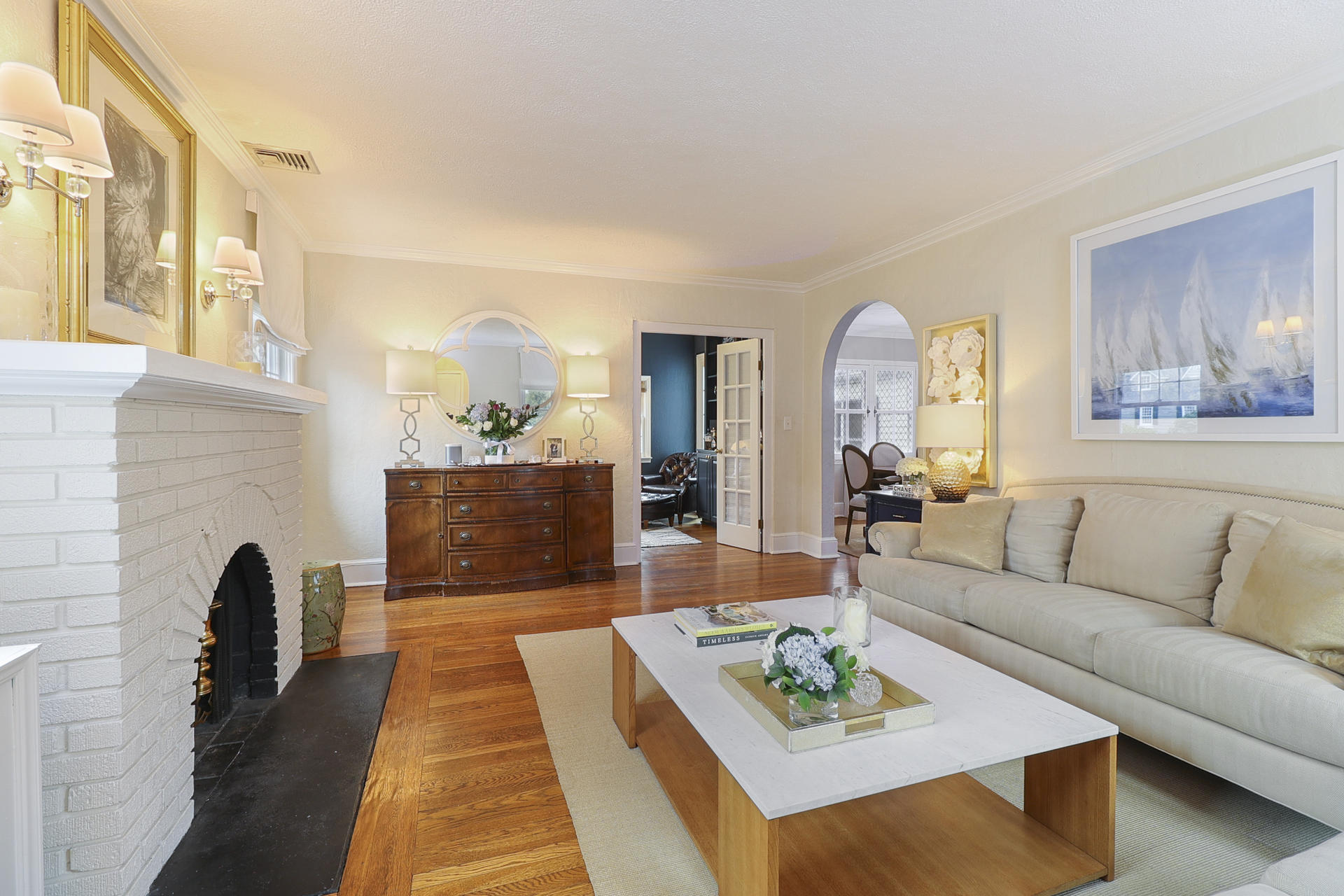 22 Birch Road Darien, CT 06820 - Photo 4 of 40 a living room with furniture and a fireplace