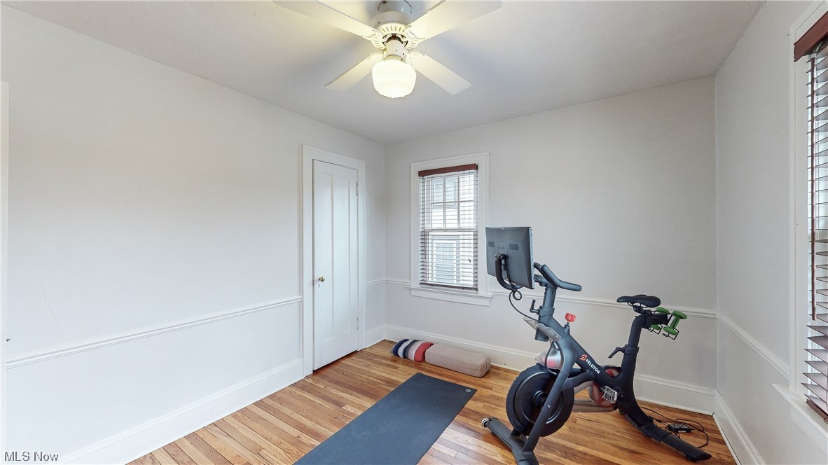 3316 Avalon Road Cleveland, OH 44120 - Photo 24 of 42 Workout area featuring light hardwood / wood-style floors and ceiling fan