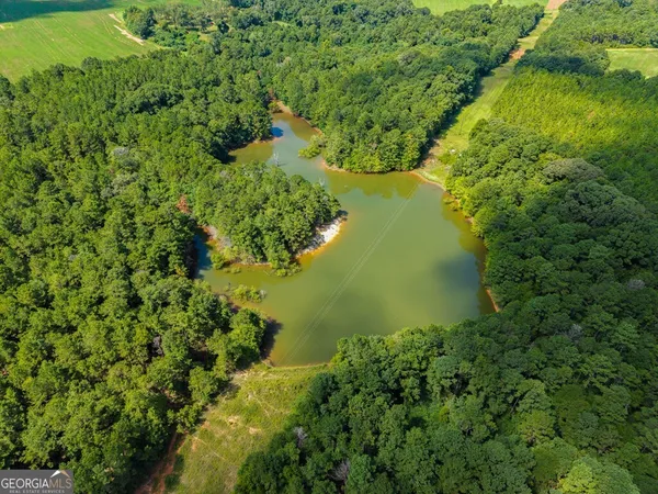a view of a lake with a yard
