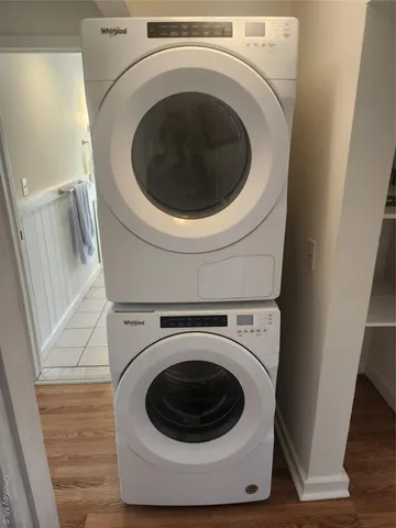 a utility room with dryer and washer