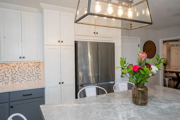 a bathroom with a potted plant