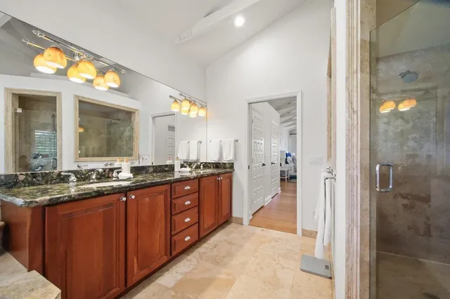 a room with a dresser and a mirror