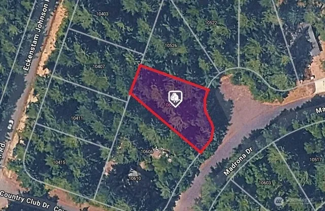 a view of a tree with sign