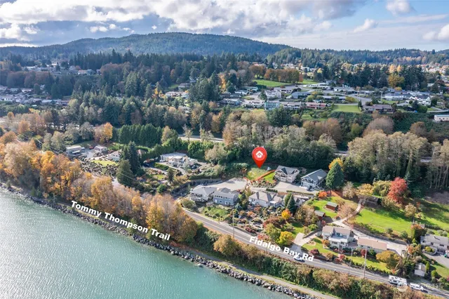 a view of a lake with a big yard