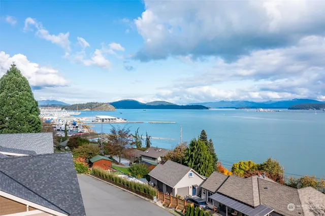 a view of a lake from a yard