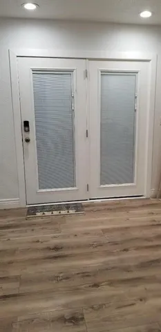 a view of wooden door