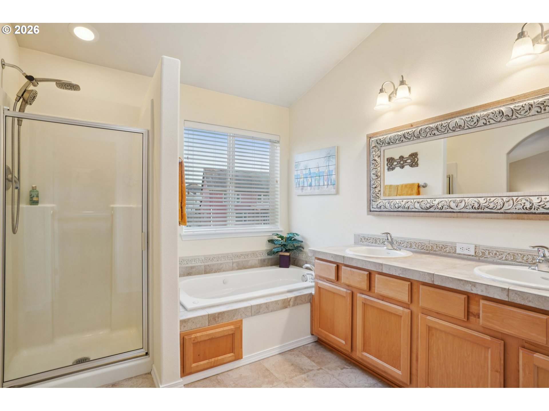 2404 Southeast Jasmine Way Gresham, OR 97080 - Photo 20 of 48 a bathroom with a granite countertop sink mirror toilet and bathtub