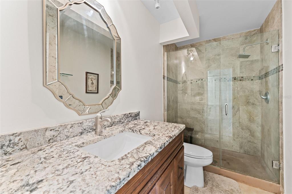 250 Woods Landing Trail Oldsmar, FL 34677 - Photo 16 of 45 a bathroom with a granite countertop sink a toilet and shower