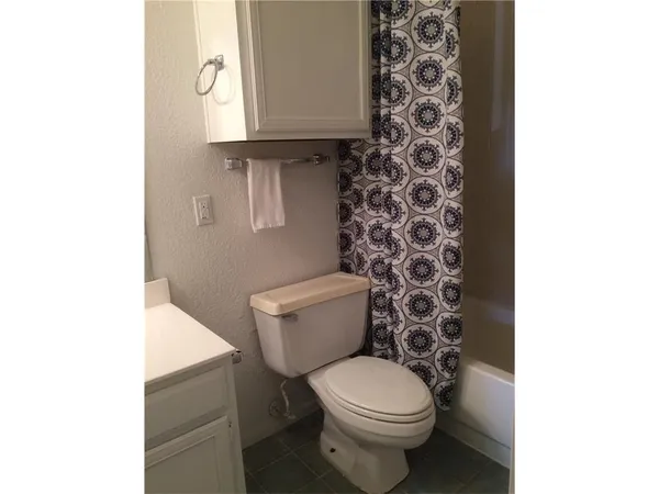a white toilet sitting next to a shower curtain