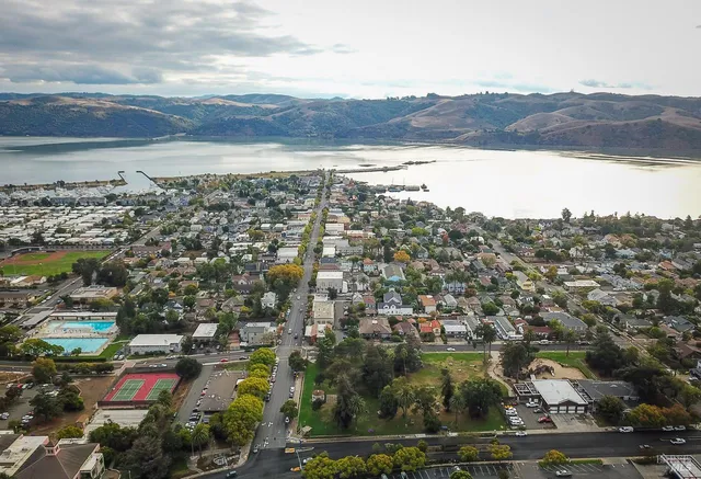 an aerial view of residential house and green space