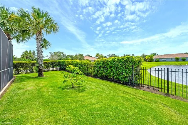 a view of a garden with a houses