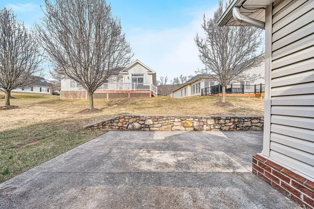 a view of a yard with a house and a large tree