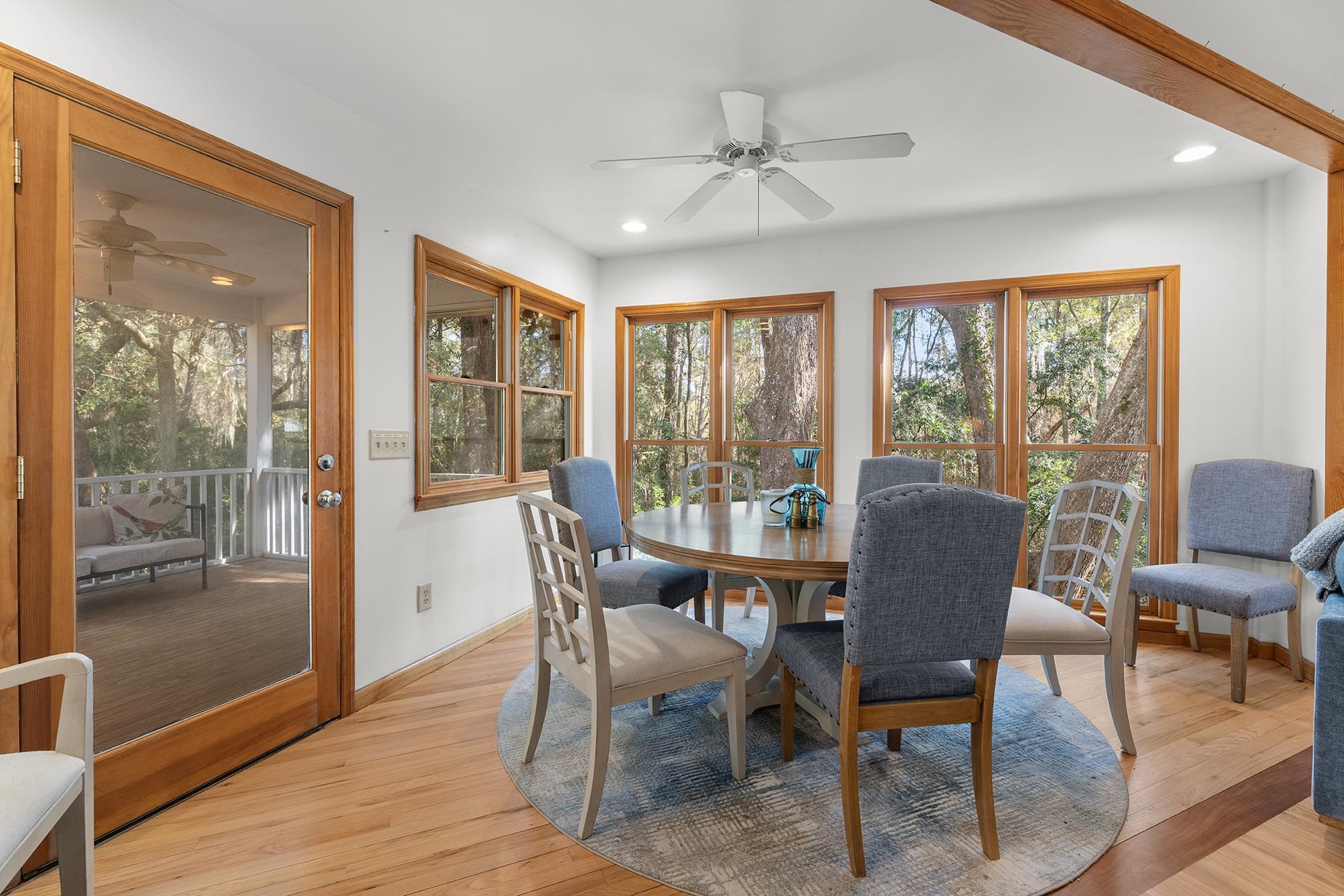 187 Alston Road Pawleys Island, SC 29585 - Photo 16 of 40 Dining space with light wood-type flooring, ceiling fan, and recessed lighting