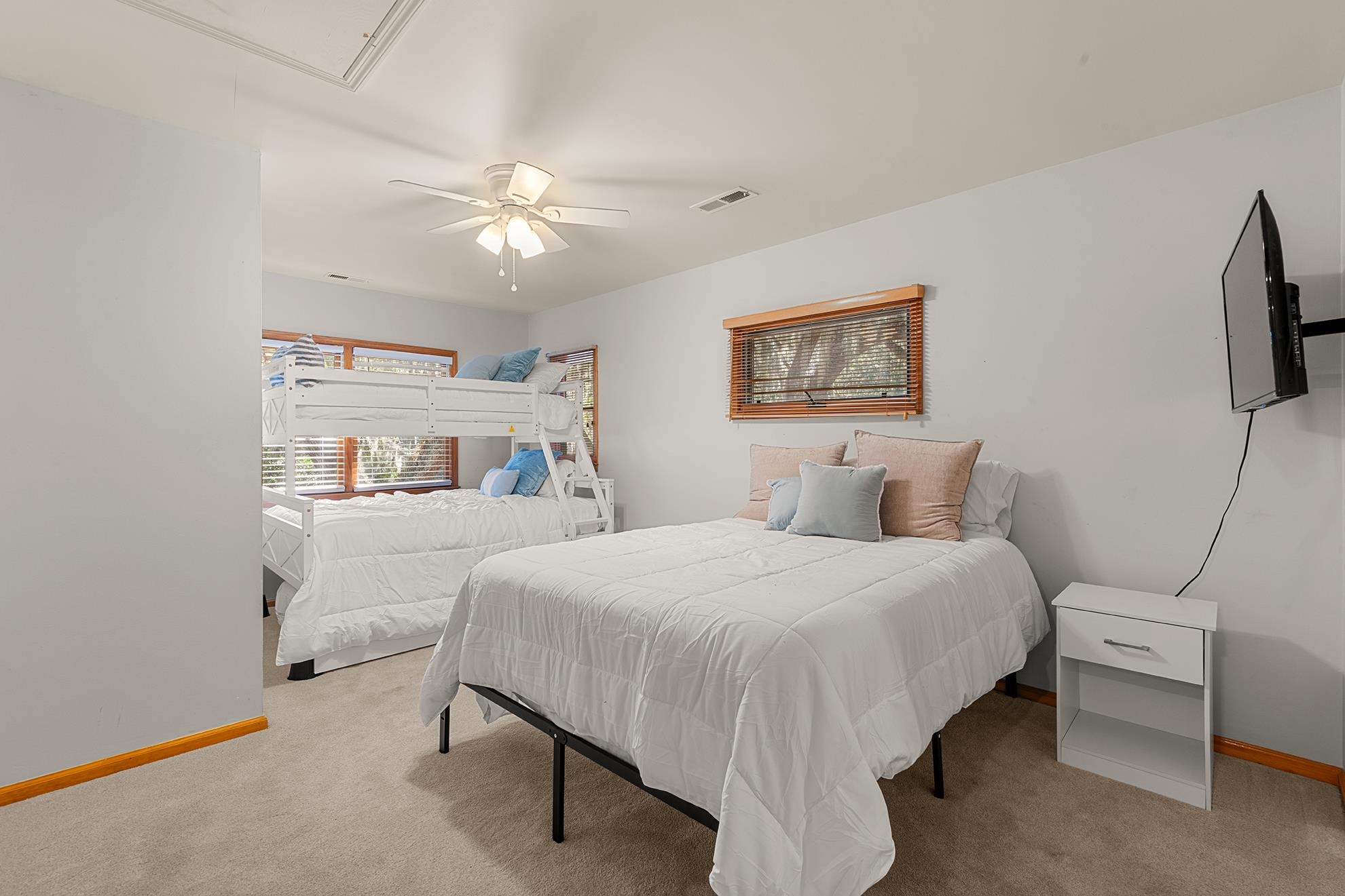 187 Alston Road Pawleys Island, SC 29585 - Photo 34 of 40 Bedroom featuring attic access, light colored carpet, and ceiling fan