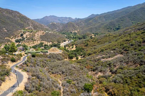 a view of a mountain in the distance in a field