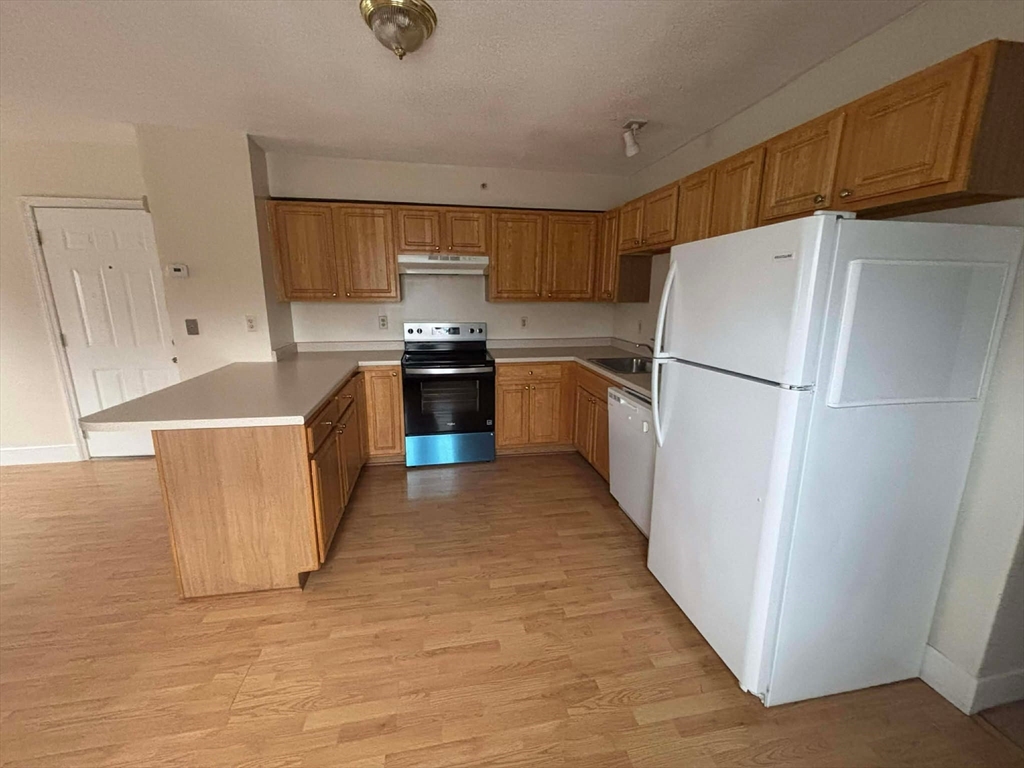 a kitchen with stainless steel appliances granite countertop a refrigerator a stove a sink and a refrigerator