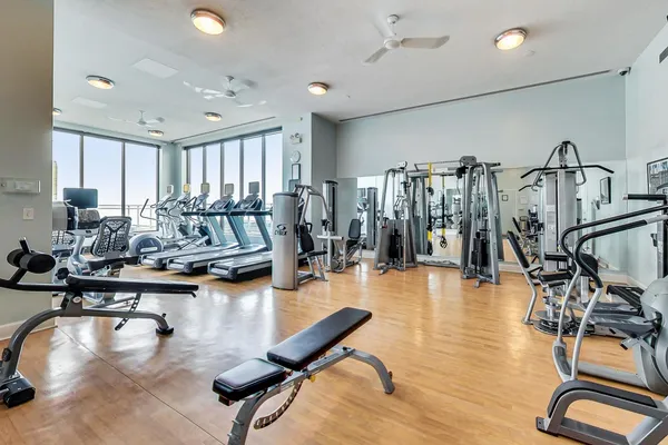 a view of a room with gym equipment