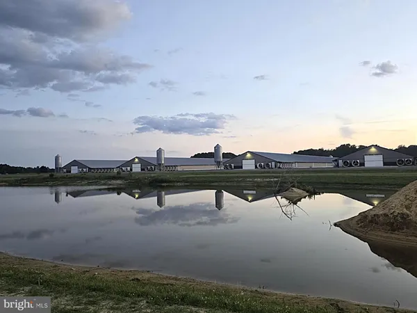 a view of a lake with houses in the back